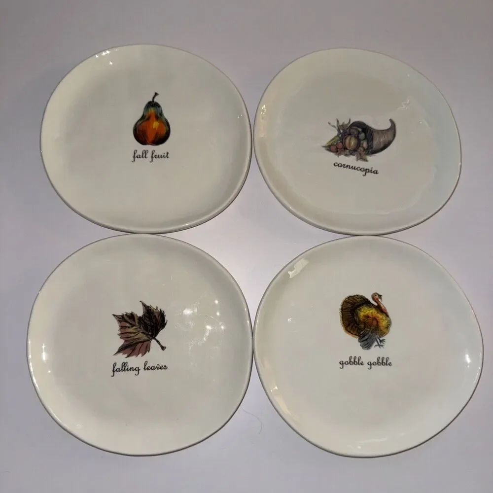 VINT SET OF 4 MAGENTA M STUDIOS FALL‎ SNACK/DESSERT PLATES~THANKSGIVING HARVEST